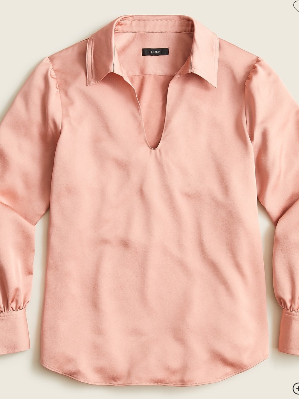 J Crew Collared satin-back crepe popover top in clay sand